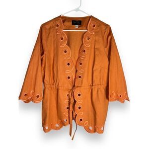 Bob Mackie Women’s Medium Orange Embroidered Front Tie Wearable Art Jacket